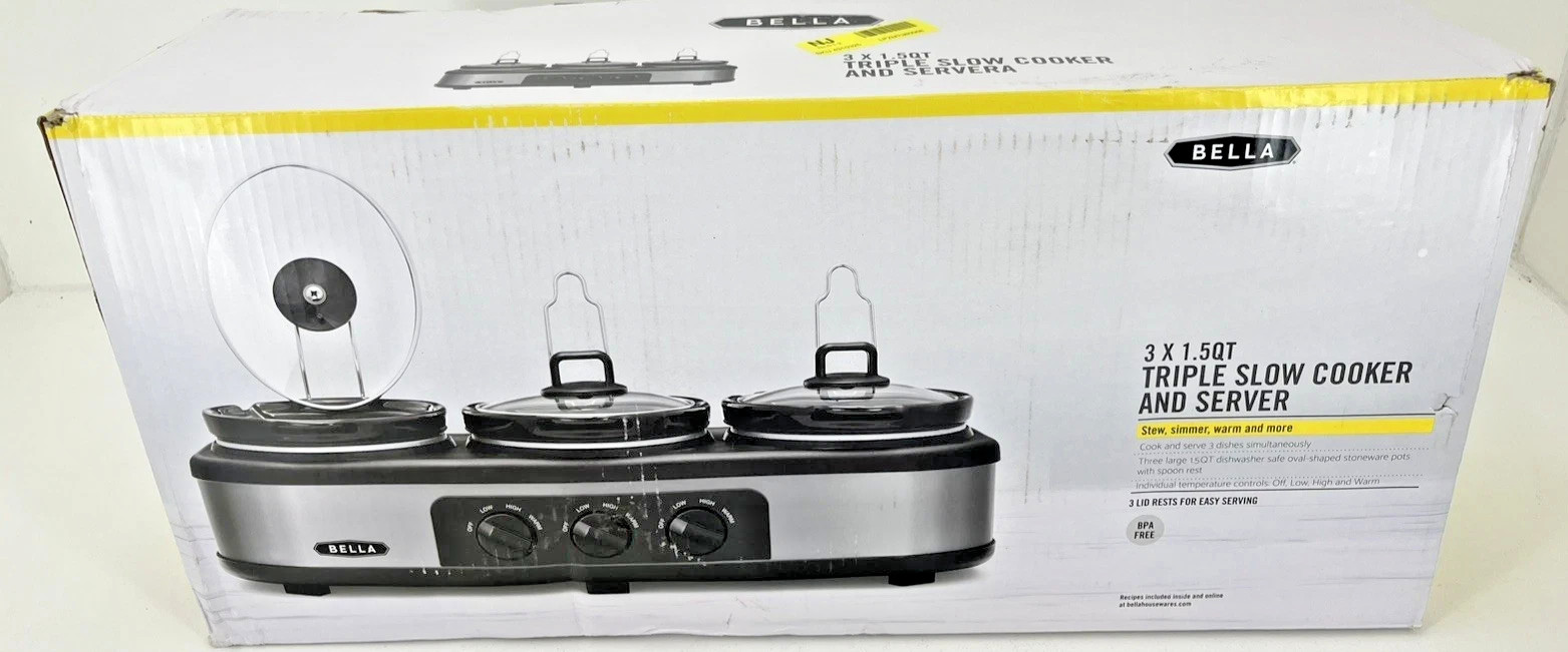 Bella - 3 x 1.5-Quart Triple Slow Cooker - Stainless Steel/Black