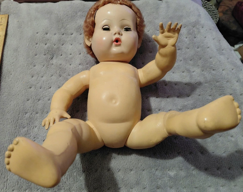 VINTAGE NITEY NITE EFFANBEE Tiny Tear DOLL w/diaper 12" Tall Damaged Leg - Image 2 of 4