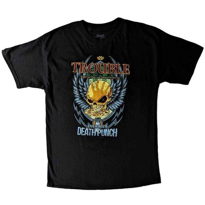 Five Finger Death Punch Kids T Shirt Trouble Nue offiziell Schwarz Ages 5-14 yrs