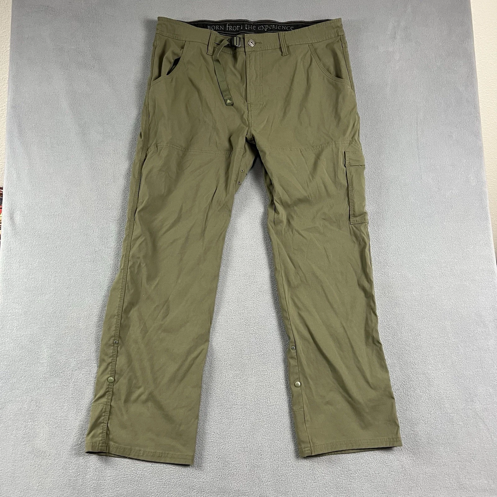 Prana Pants Mens Size 40 Green Stretch Zion Belted Cargo Stretch Hiking Outdoor