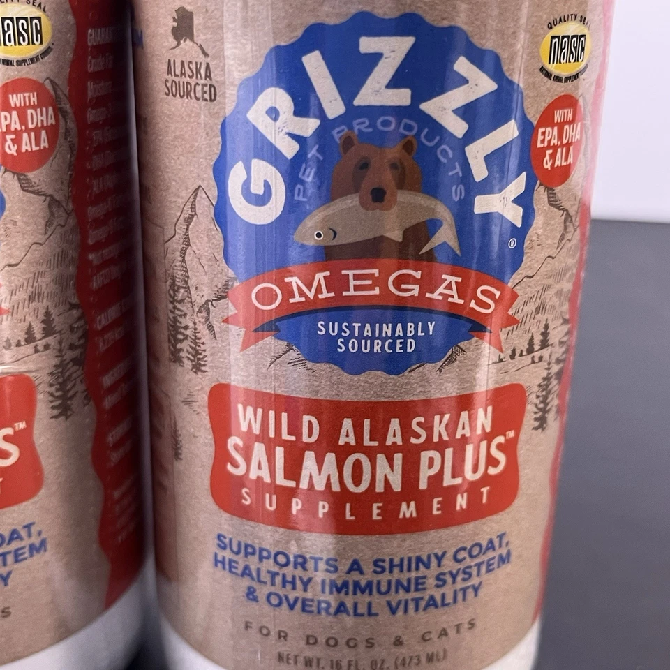 2 x GRIZZLY OMEGAS WILD ALASKAN SALMON PLUS SUPPLEMENT DOGS CATS 16 OZ Exp 4/24 - Image 2 of 4