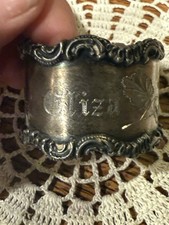 antique victorian silver plated napkin ring engraved florals  & name - unsigned