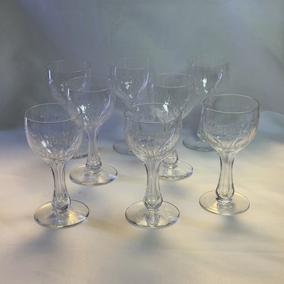 Clear Etched Glass Goblets Set of 8 Pattern Round Design