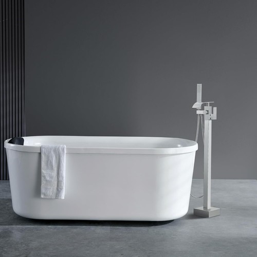 Freestanding Bathtub Faucet, Floor Mount, 360° Swivel Spout - Brushed Nickel - Picture 2 of 9