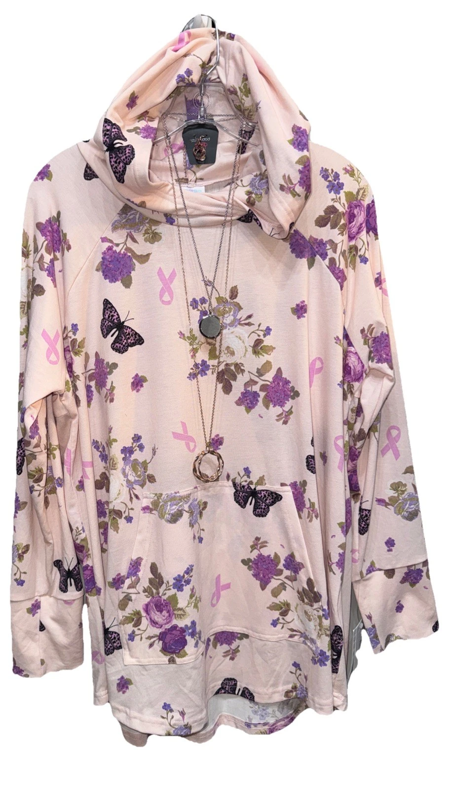 NWT LuLaRoe XL Pink Lavender Butterflies Flowers Knit Amber Hooded SWEATSHIRT