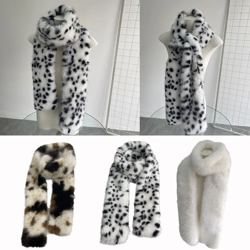 Mujer Piel Sintética Bufanda Lunares Felpa Cuello Calentador Cuello Largo Imitación Piel de Zorro Mantón Foto 3 de 4