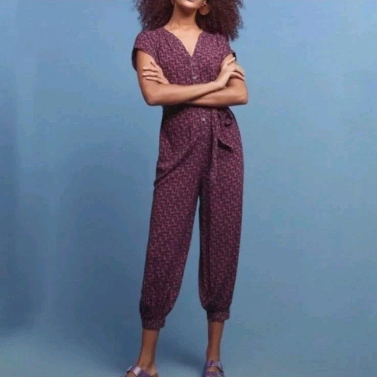 Mono Karsten Anthropologie Maeve para mujer talla grande recortado geométrico sin cinturón Foto 2 de 4