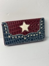 Texas Western Wallet White Star Patriotic Leather Red  Blue With Studs