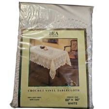 Bea At Home Tablecloth Rectangle Crochet Lace Soft Vinyl 60"x90" White NEW