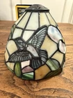VTG Tiffany Style Stained Glass Floral Lamp Shade Hummingbirds & Flowers 5.5”