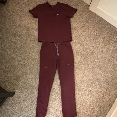 FIGS Technical Collection Unisex Scrub Set M Burgundy Solid Knit Polyester