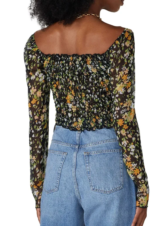 smocked chiffon crop top