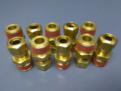 Lot of 10 Parker VS68NTA-10-12 Brass Air Brake Male 3/4'' Comp. x 5/8'' Thread
