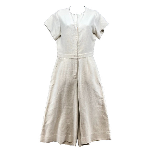 Jeune Otte Linen Wide Leg Crop Jumpsuit Womens Small Ivory Old Money Minimalist