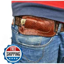 HANDMADE LEATHER ENGRAVED HORIZONTAL SHEATH FOR FOLDING POKET KNIFE BUCK 110