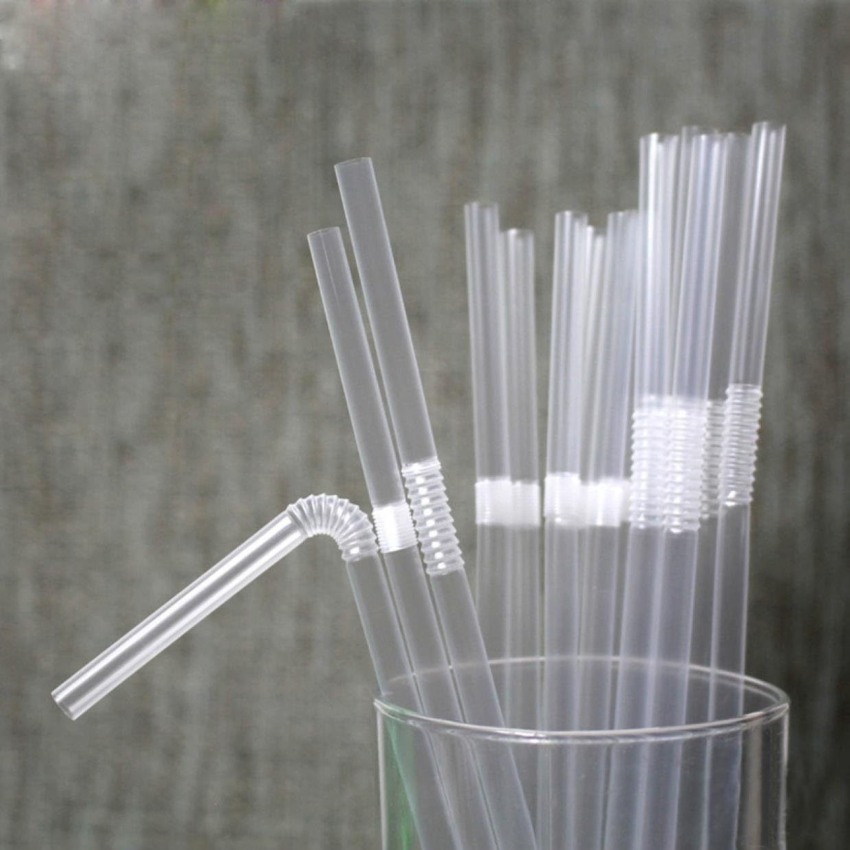 100 Pieces Clear Disposable Drinking Straws Flexible Plastic Soda Smoothies S...