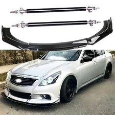 Gloss Black Front Bumper Lip Splitter Spoiler Kit + Strut Rods For Infiniti Q60