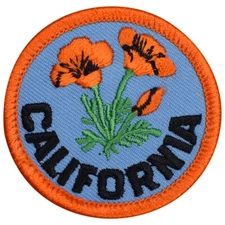 California Poppy Patch - CA State Flower Poppies Embroidered Badge 2" (Iron on)