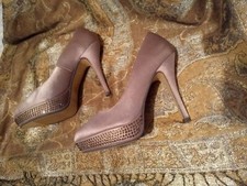 Rose Gold Platform Sole Shoes Champagne Colour & Bronze Diamonte Detail  SIZE 4