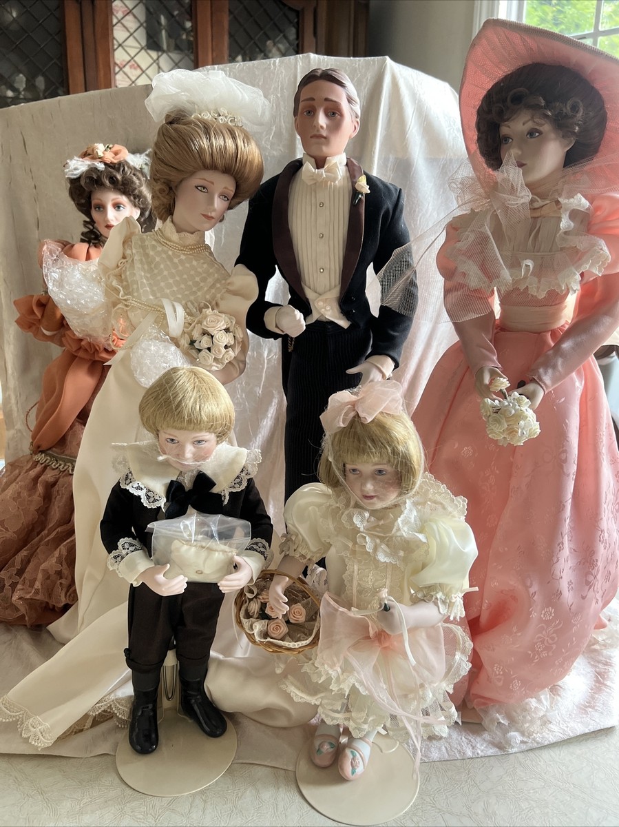 Franklin Heirloom The Gibson Girl Bride Groom Wedding Party 6 Doll