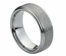 Free Engraving - Tungsten Carbide Celtic Knot Step Edge Wedding Band Ring