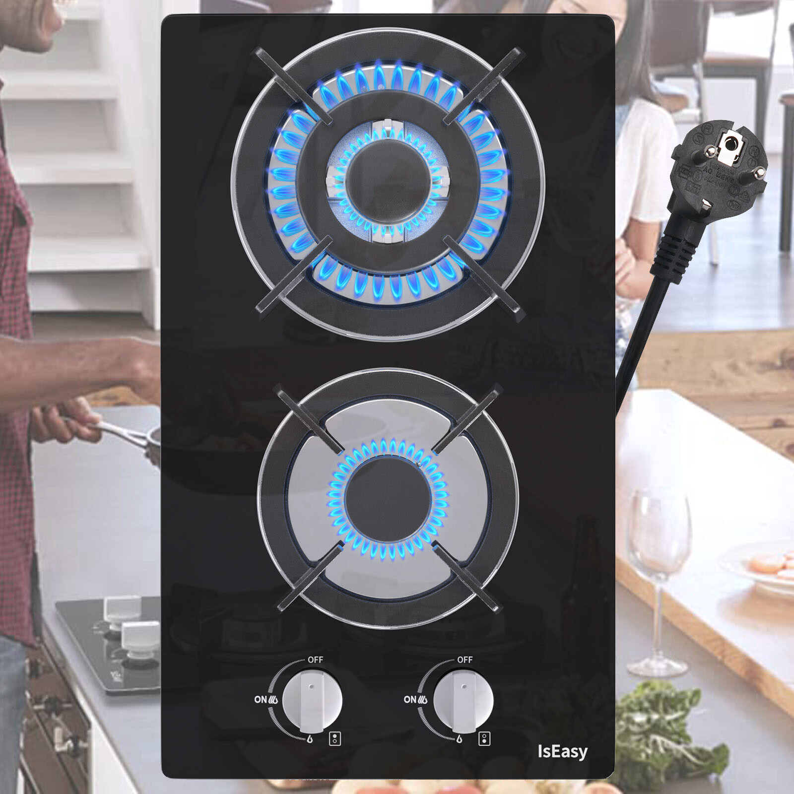 Piano Cottura 30 cm Vetro Nero Fornello da 2 Fuochi a Gas...