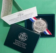 1991 D BU Korea 90% Silver Dollar Korean War Coin with US Mint Box and COA