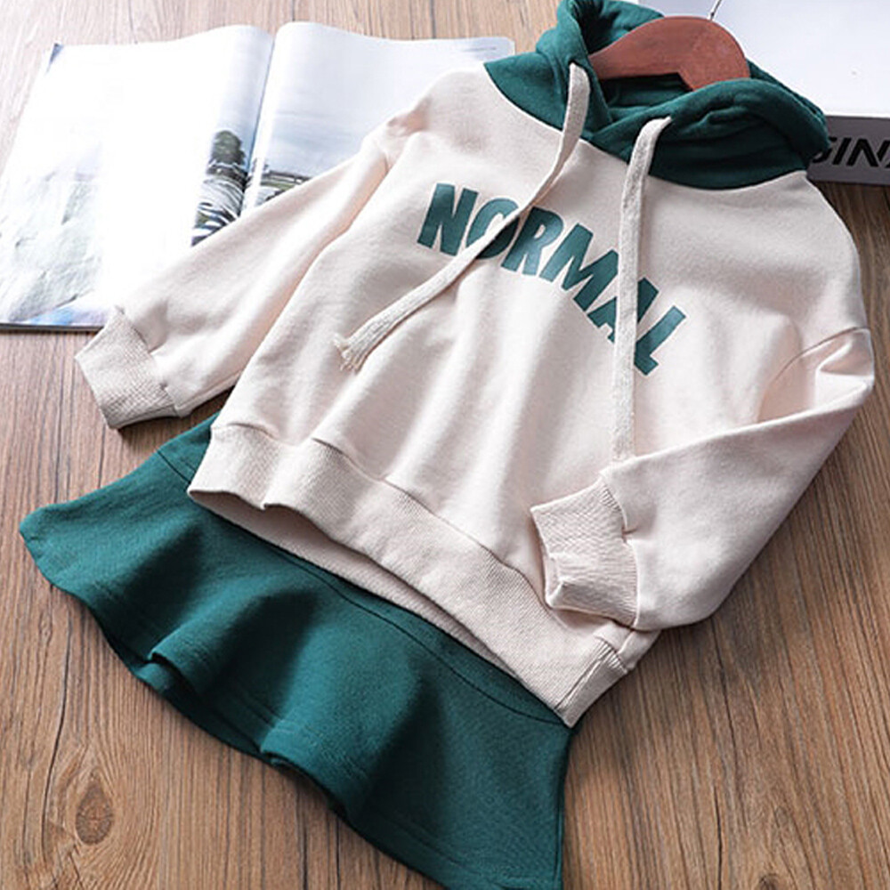 2PCS Toddler Kids Girls Hoodie Tops Skirt Sets Long Sleeve Outfits