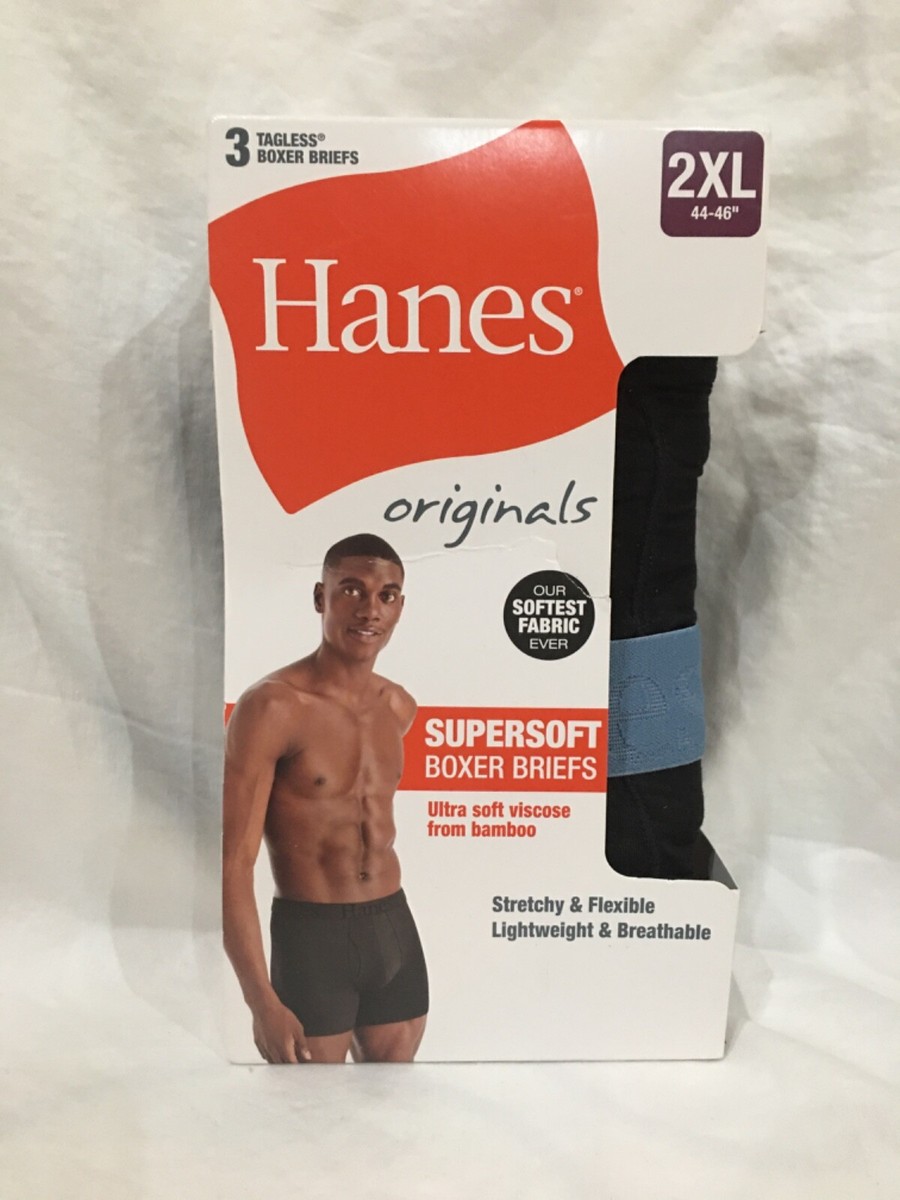 Hanes Originals Ultimate Men's SuperSoft Boxer Brief Underwear, Black, pk  2XL
