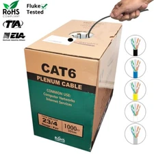 BN Cables Bulk Cat6 1000ft  Solid Plenum CMP Rated 550 Mhz 23 Awg Cable Black