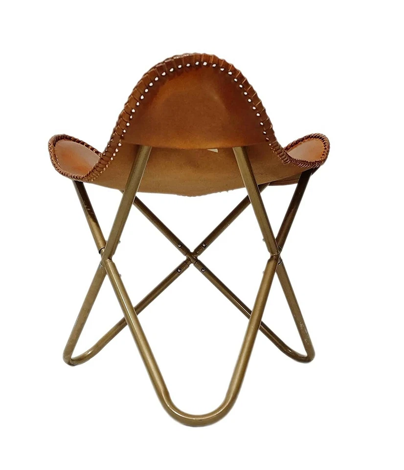 Leather Butterfly Chair Footstool Rest Butterfly Folding Stool Lounge Accent Tan - Image 3 of 4