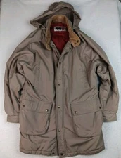 VTG William Barry Beige Mens Barn Chore Coat Tan Khaki Size XXL 50* Hood Jacket