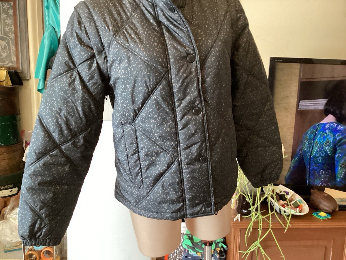 CABLE OF MELBOURNE puffer Jacket Black Brown Flecks Size 10