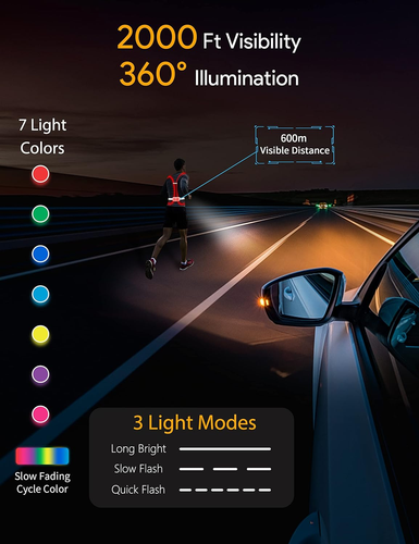 LED Running Light Vest Multicolor Light up Vest Rechargeable Reflective Safety G - Picture 5 of 12