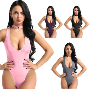 Damen Body Tiefer V Ausschnitt Ouvertbody Bodysuit High Cut Thong Leotard Sexy Ebay