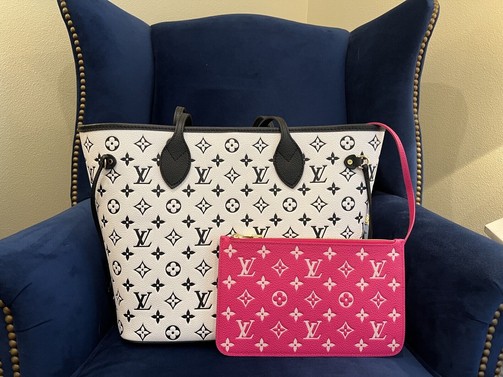 LOUIS VUITTON Empreinte Spring In The City Neverfull MM Black White Pink  1259243
