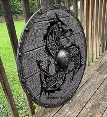 Medieval Wooden Shield Handcrafted Battle Ready Wall Viking Round Shield 24''
