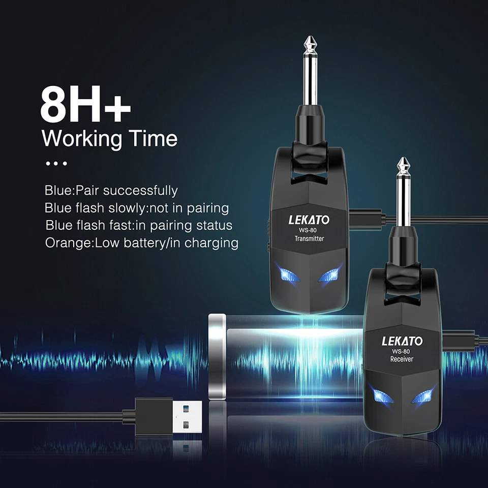 LEKATO Wireless Guitar System Bass Transmitter Receiver 2.4GHz 4 Channels 150FT - Image 4 of 4