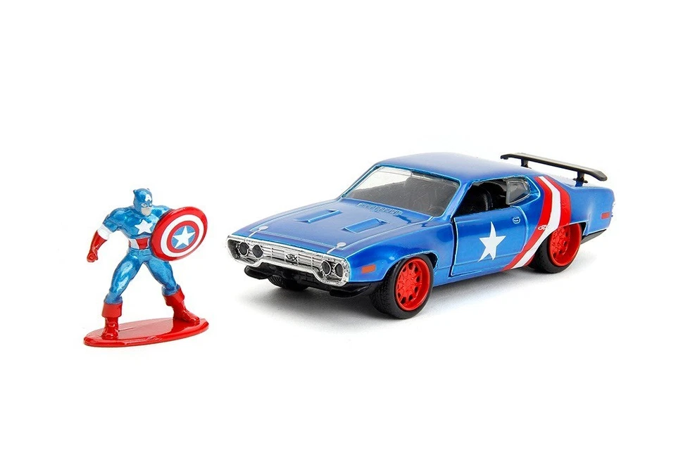 Marvel Avengers 1972 Plymouth GTX con Capitán América Diecast Figura Jada 5"" 1:32 Foto 3 de 4
