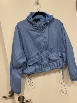 Forever 21 Blue Cropped Windbreaker Jacket Hooded Zip Up Lightweight M