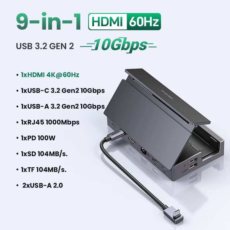 Steam Deck Dock 9-In-1 USB C Docking Station 4K60Hz HDMI RJ45 10Gbps for Steam D