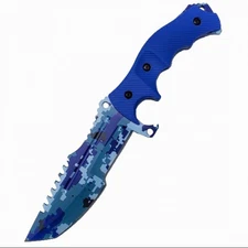8.5" CSGO Huntsman Blue Digital Camo Full Tang Fixed Blade Knife w/ Sheath