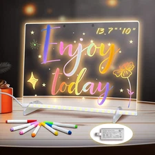 LED Note Board with Colors, 13.7"X10" 4 Modes & 7 Colors Acrylic Dry Erase Board