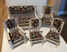 Antique doll house miniature white floral Settee Set
