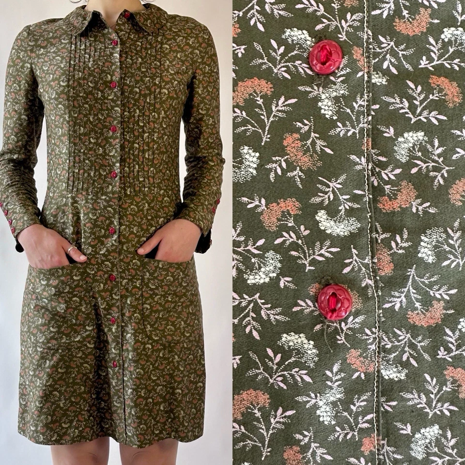 Mini vestido raro vintage anos 70 cacharel estampado algodão P - Imagem 3 de 4