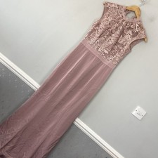 Chi chi London Dress Womens Size 8 Pink Lace Body Long Floaty Skirt SEE DESCRIPT