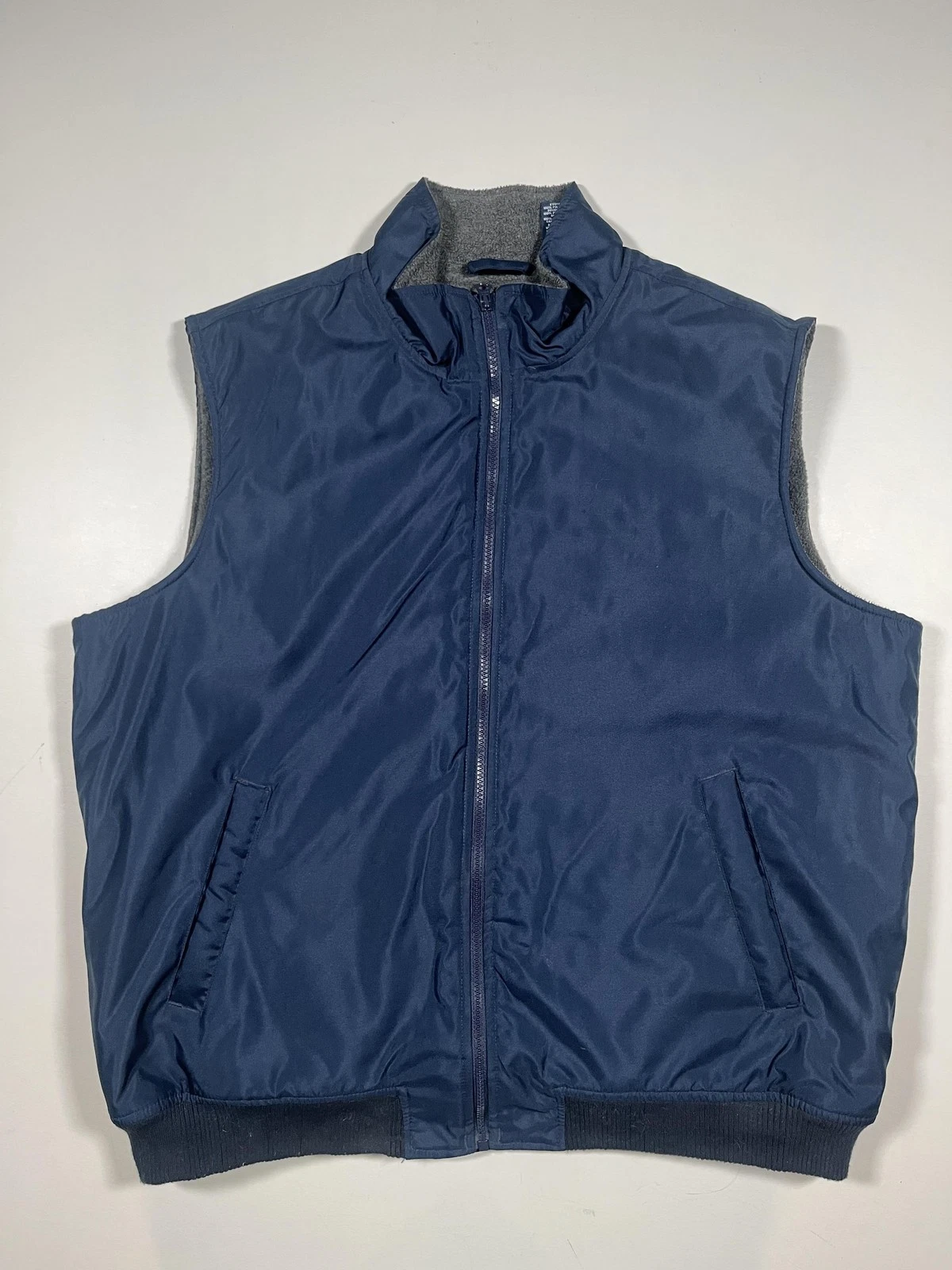 Chaps Vest Mens 2XL Blue Fleece Lined Puffer Full Zip Elastic Hem Outdoor Warm