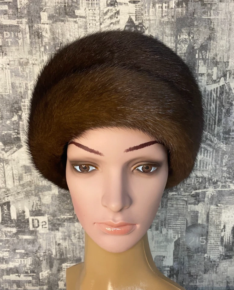 Warm Mink Women's Hat,Vintage,USSR , Winter Brown Natural fur 56 cm - Image 2 of 4