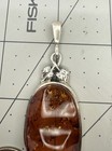 Big NOS Sterling Silver Natural Baltic Amber Handcrafted Organic Pendant — photo 2