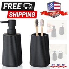 Bathroom Accessories 2 Piece Soap Dispenser and Toothbrush Holder Set Striped...